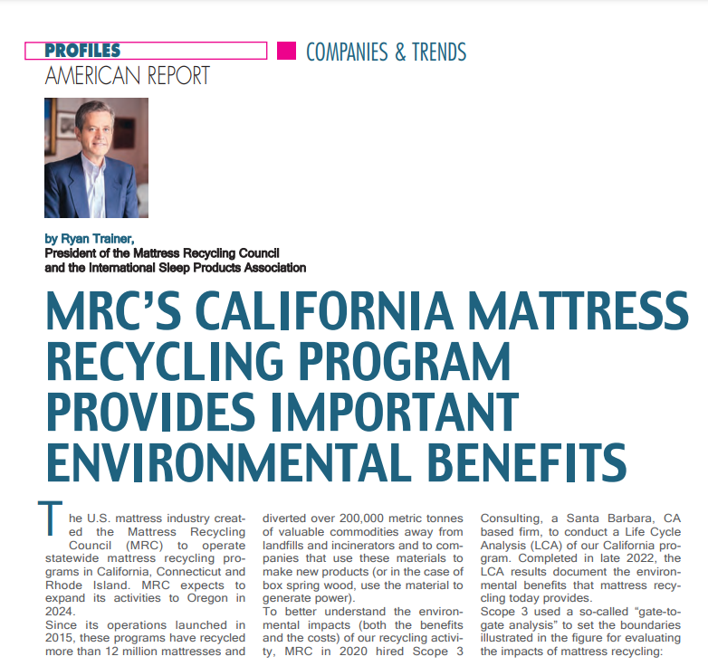 MRC’S California Mattress Recycling Program Provides Important